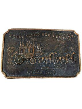 Vintage Wells Fargo & Co. Stagecoach Belt Buckle Brass 3.5" Bergamot #J-4